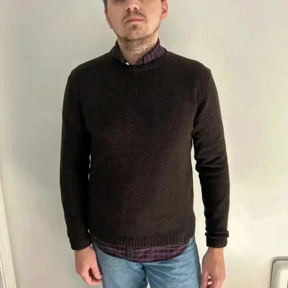 BANANA REPUBLIC WOOL CASHMERE Brown Crew neck elbow patch sweater M - Picture 1 of 10